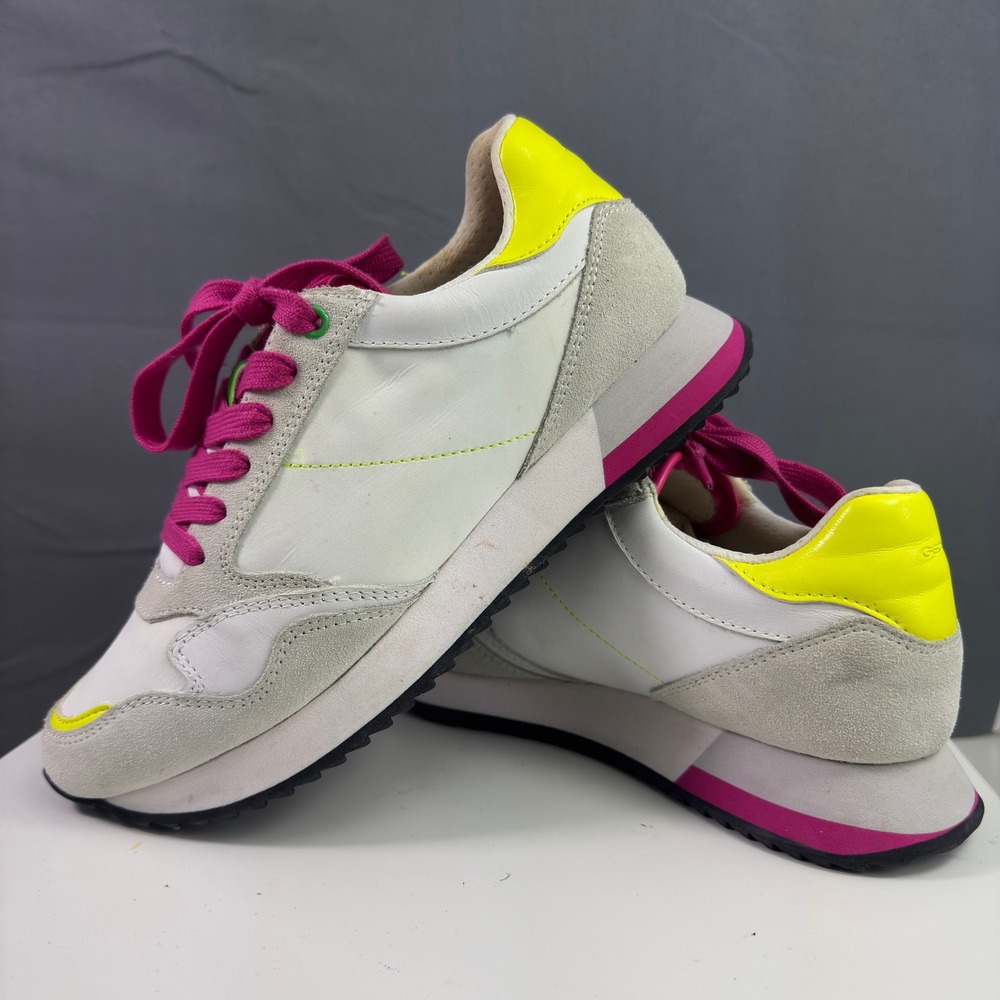 Geox Doralea Women Size 8 White Suede Neon Yellow Pink Casual Running Shoes